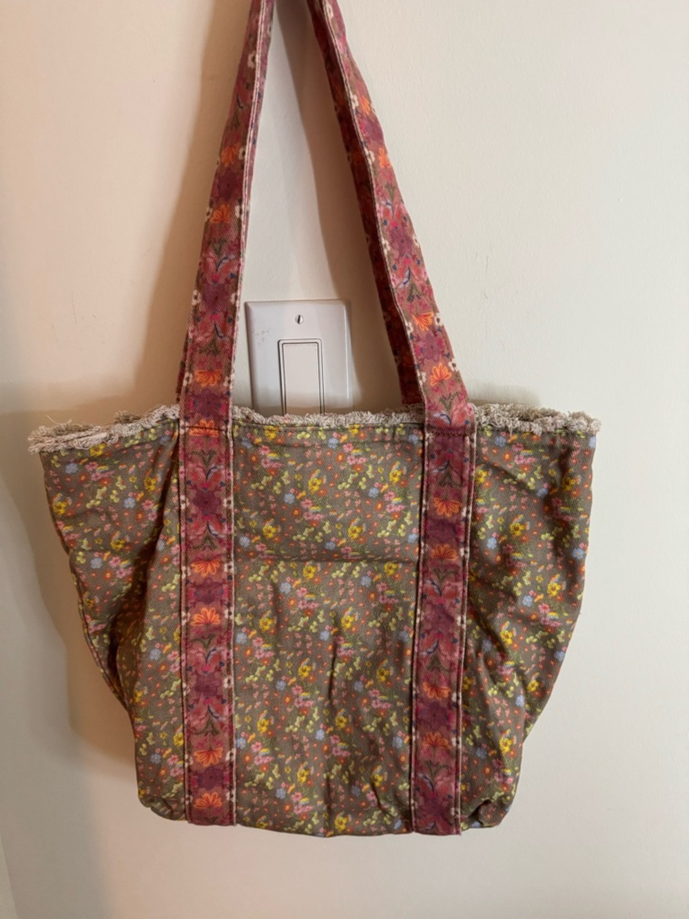Floral Quilted Tote Bag in Olive and Rose